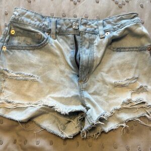 Women's Light Blue Distressed Denim Shorts